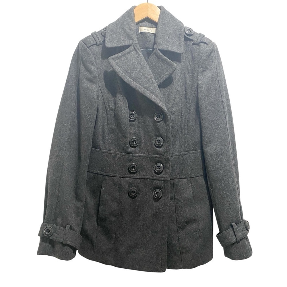 Ricki’s Vintage grey double button Peacoat Academic wool jacket women’s size XS
